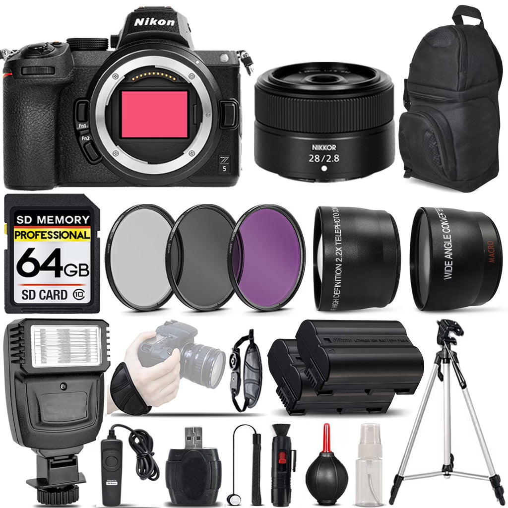 Nikon Z5 Mirrorless Digital Camera with 28mm f/2.8 Lens, 64GB Memory Card J711