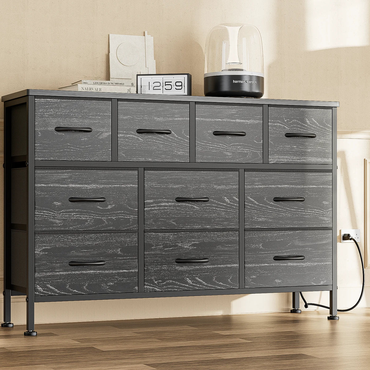 Brown 10 Drawer Fabric Dresser TV Stand Z197560