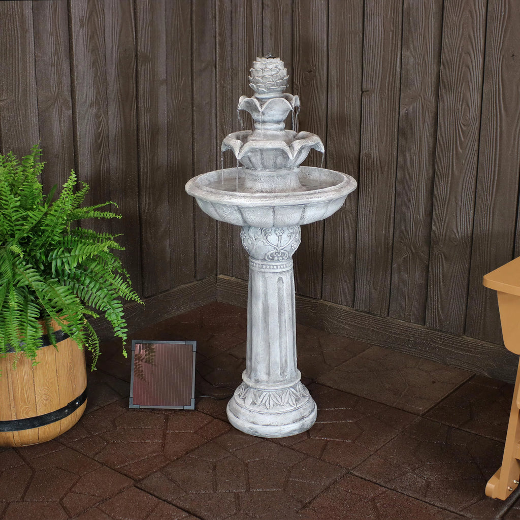 White Solar Water Fountain with Battery Backup S3929