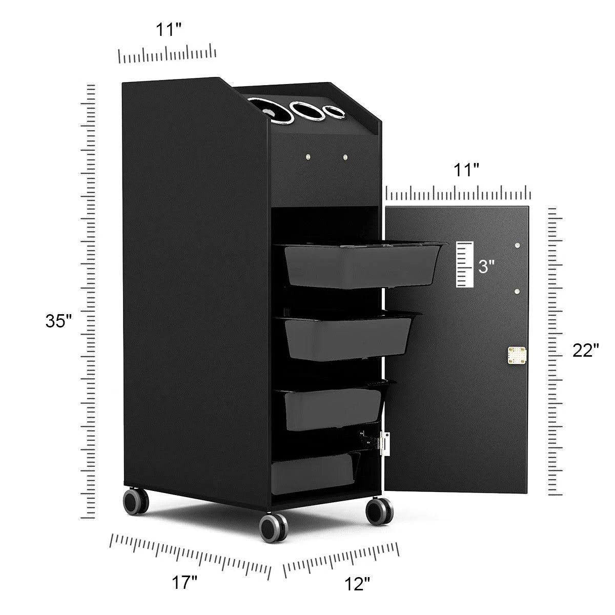 Black Salon Trolley Cart with 4 Storage Trays A385