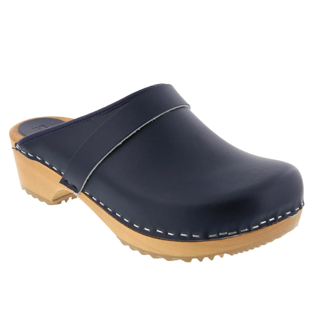 Navy Leather Open Back Clogs V85121