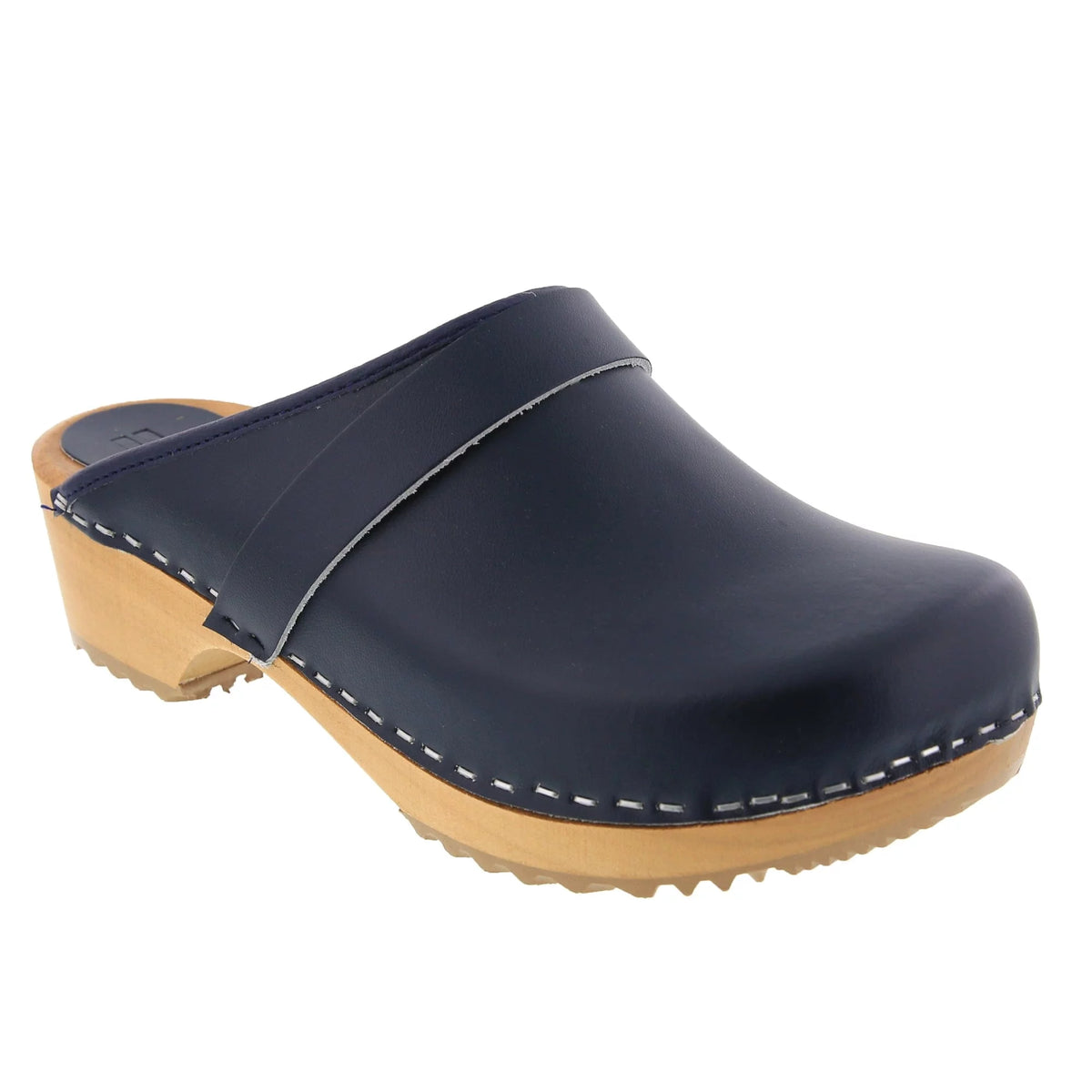 Navy Leather Open Back Clogs V85121