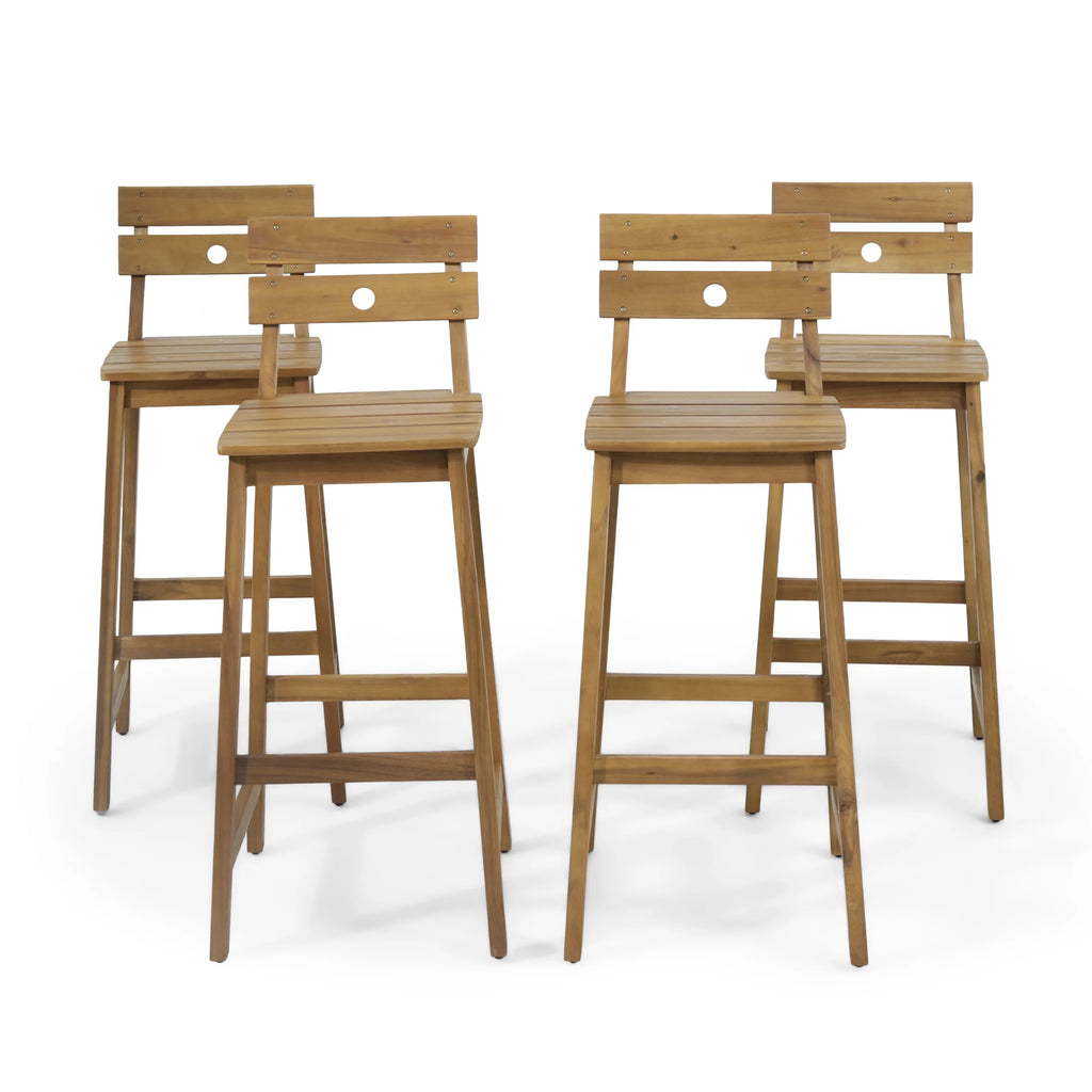 Acacia Wood Backed Barstools, Set of 4 W9326