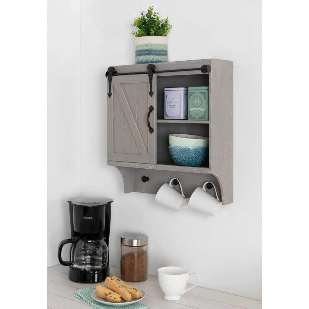 White Decorative Farmhouse Cabinet Wall Organizer with Sliding Barn Door and 3 Knobs T837324