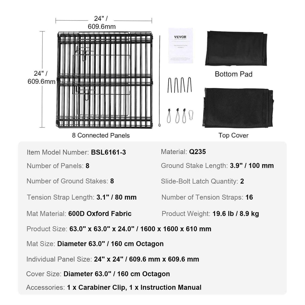 Foldable Metal Dog Playpen with Top Cover and Bottom Pad J780