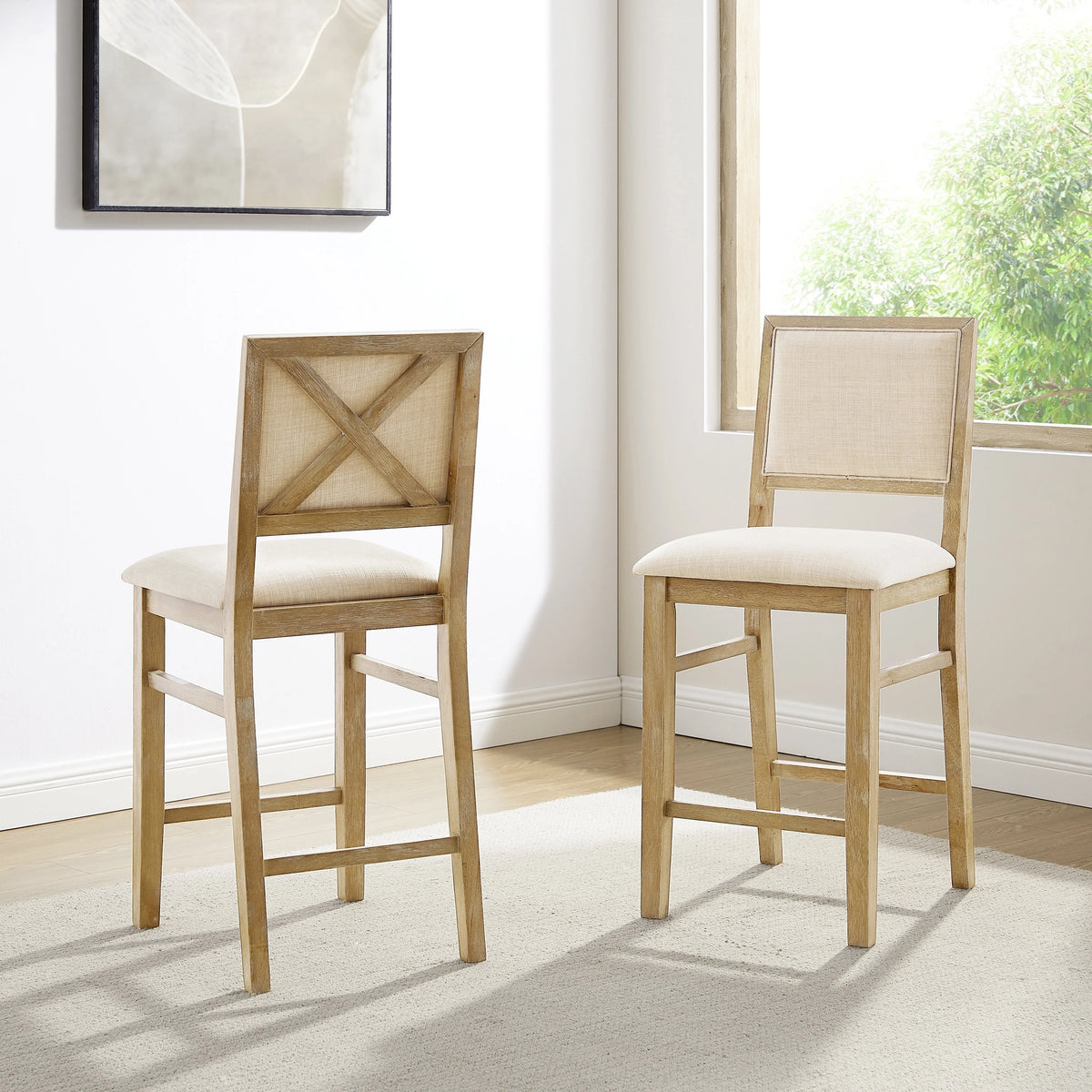 Upholstered Wood Counter Height Bar Stools Set of 2 S2368