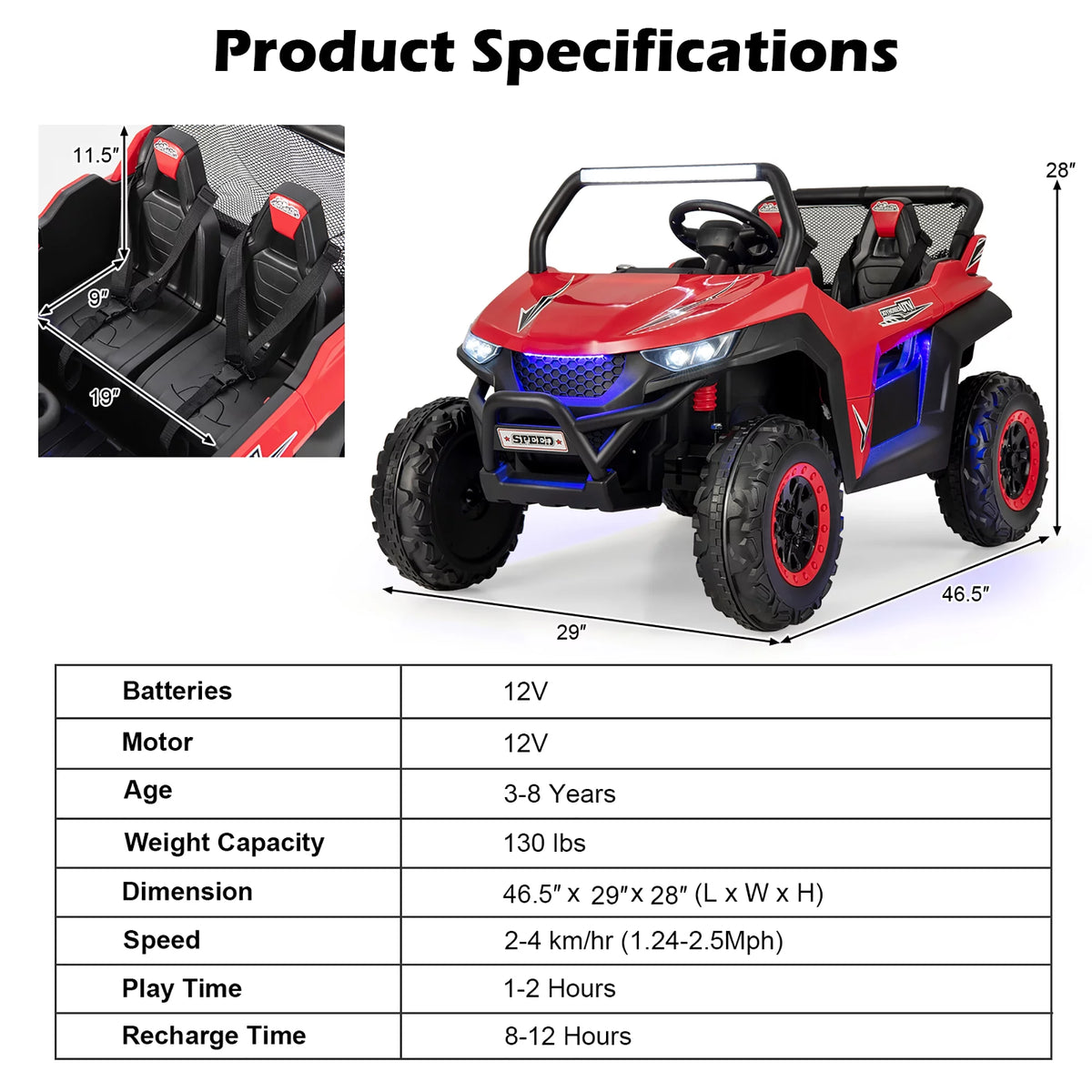 12V 2-Seater Kids Ride On UTV Electric Vehicle Pink F6552