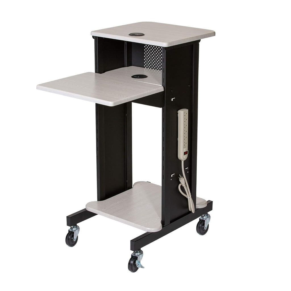 Presentation Cart and Stand, Steel Frame, Ivory Woodgrain E98510
