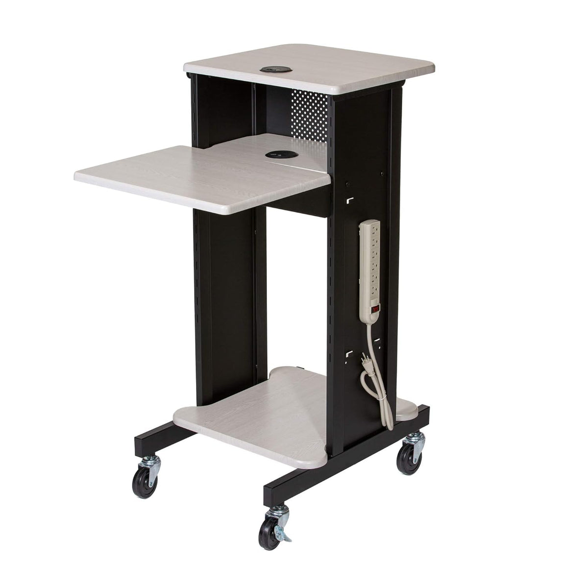 Presentation Cart and Stand, Steel Frame, Ivory Woodgrain E98510