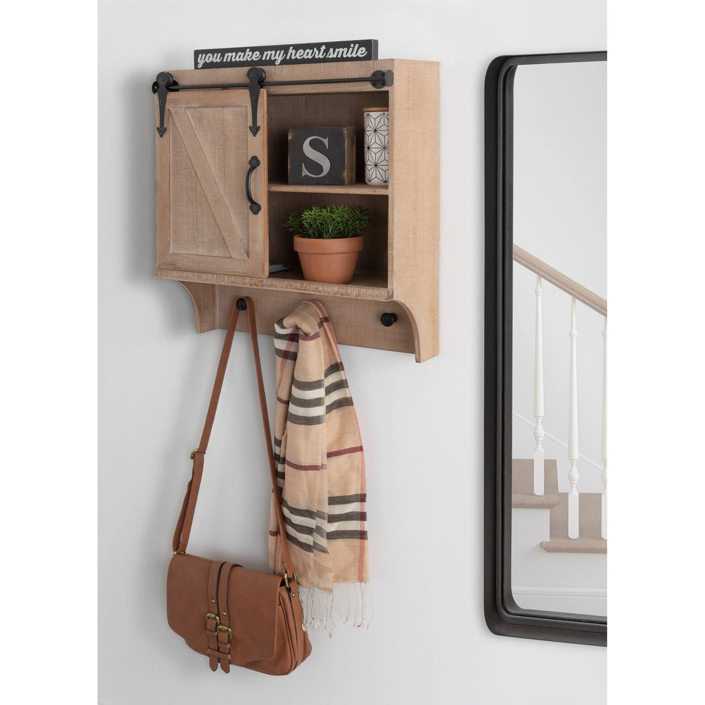 White Decorative Farmhouse Cabinet Wall Organizer with Sliding Barn Door and 3 Knobs T837324