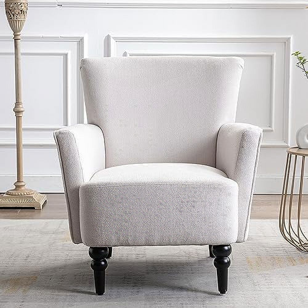 Upholstered Polyester Tufted Wingback Arm Chair with Wooden Legs Z32992