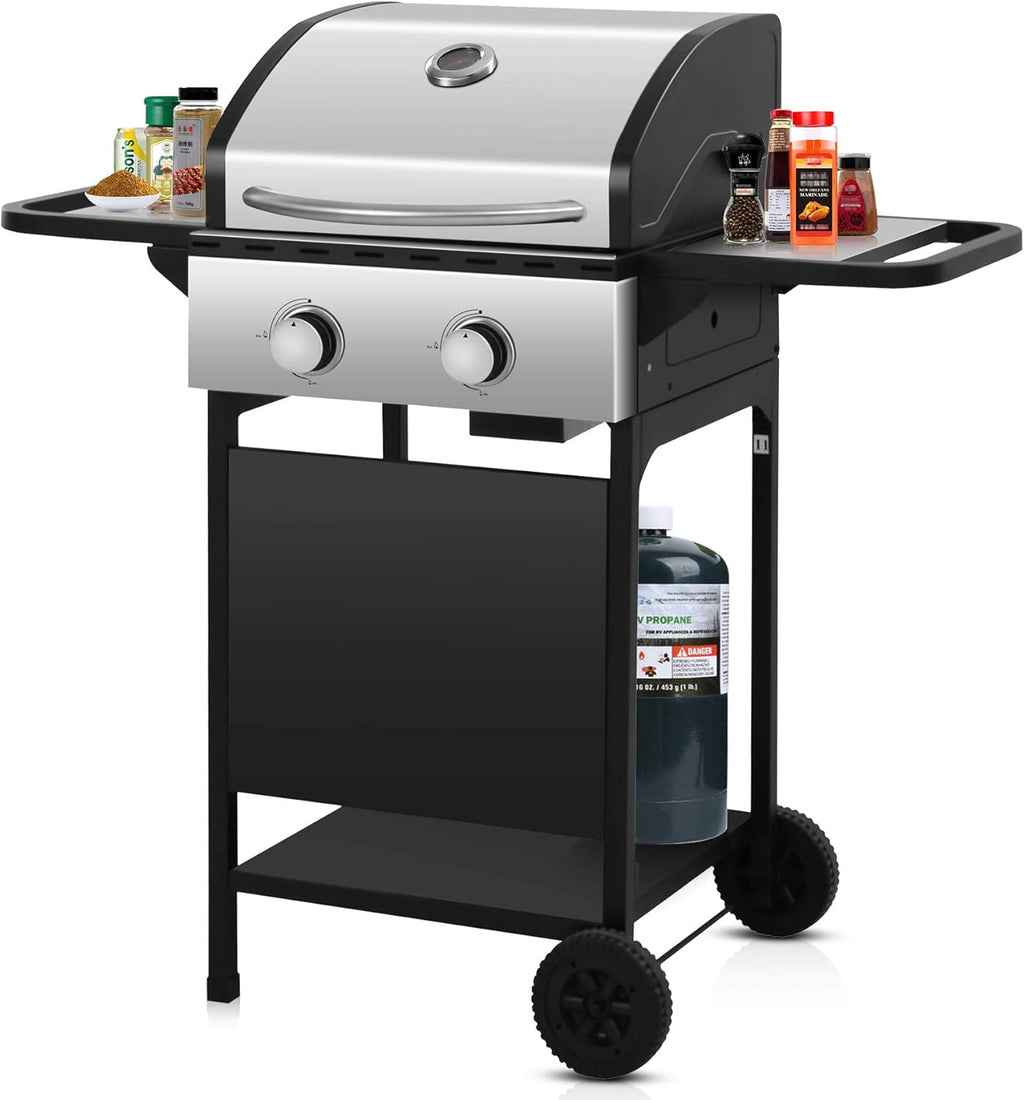 Portable 2 Burners Propane Gas Grill with Storage Shelf P213615