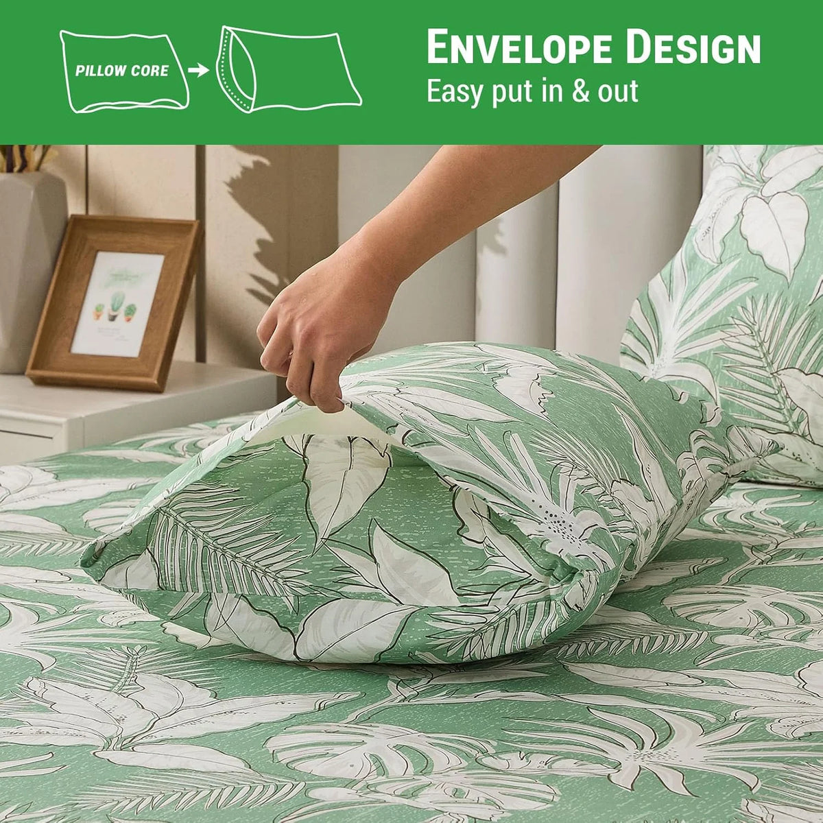 Green Floral Cotton Sheet Set Queen Size 4PC V123401