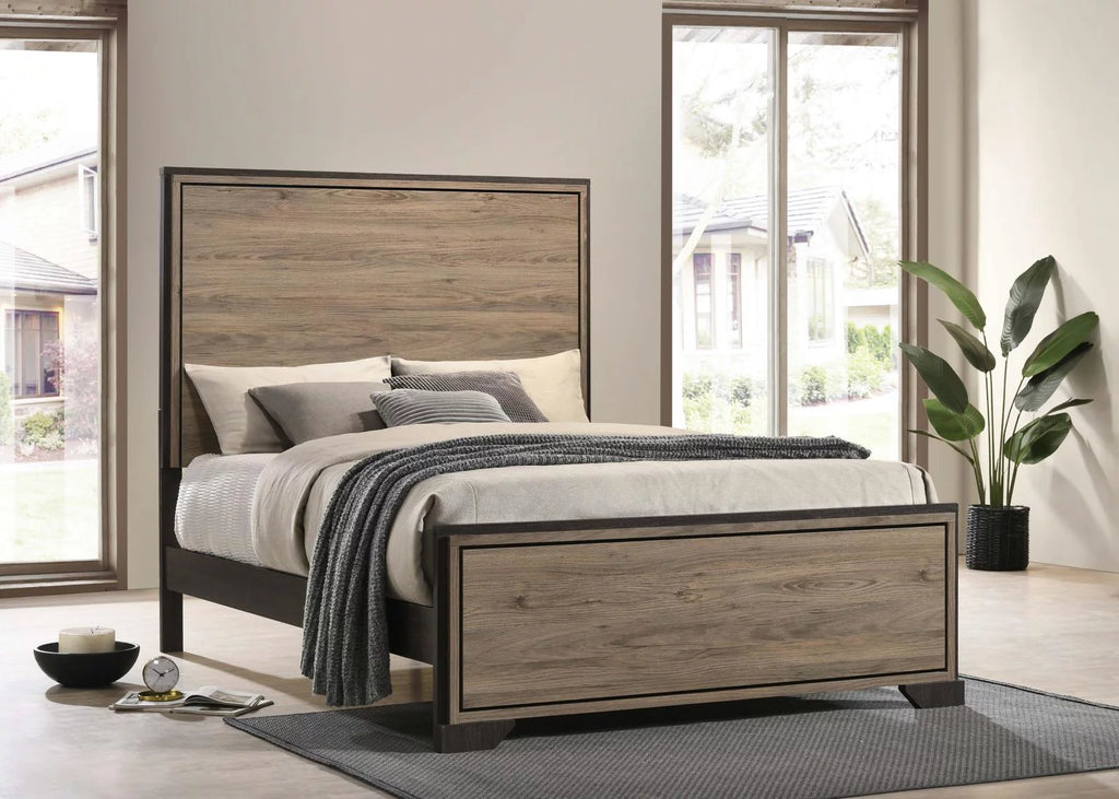 Queen Panel Bed Brown and Light Taupe D710122