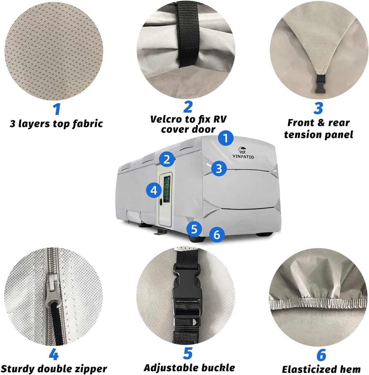 Class A RV Cover 3 Layers Polypro Grey P8625