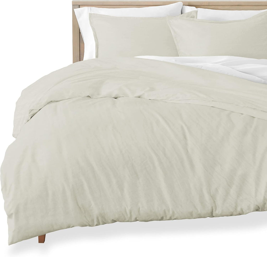 Queen Size Sandwashed White Brushed Microfiber Duvet Cover Pack of 2 L29332