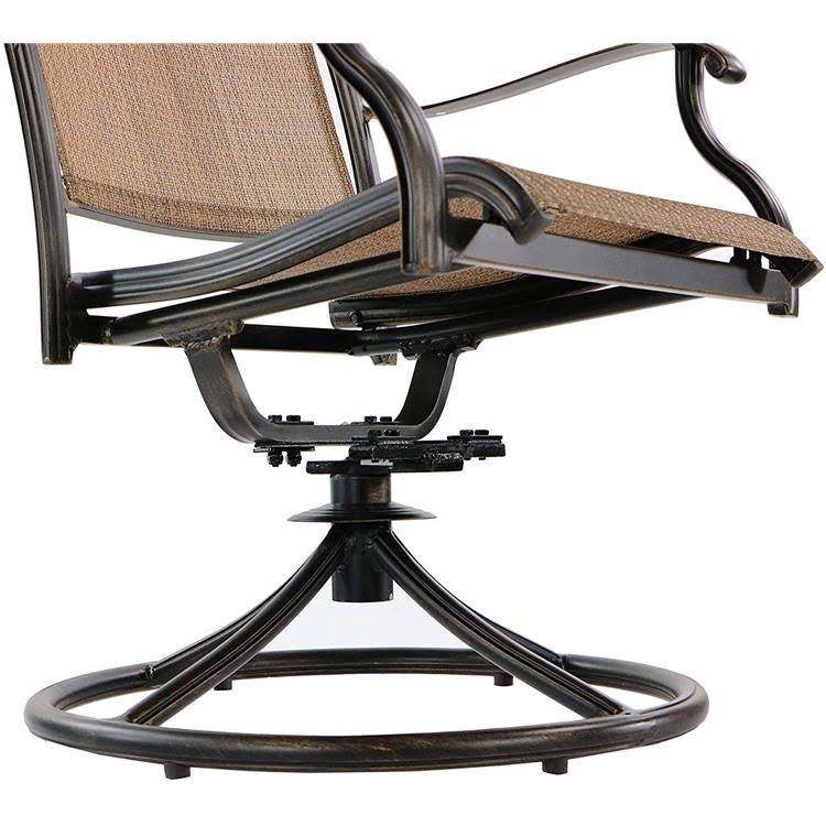 Beige 3-Piece Bistro Set with 2 Sling Swivel Rockers and Cast-Top Table A382