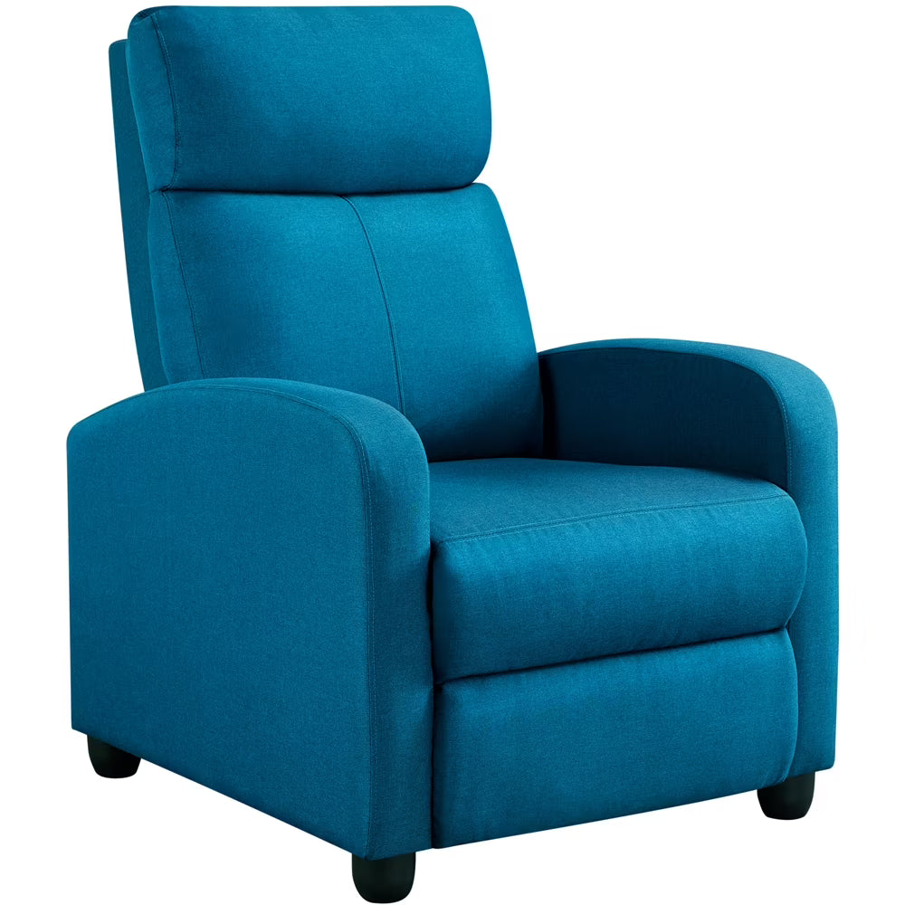 Blue Upholstered Fabric Recliner Chair with Footrest G61833