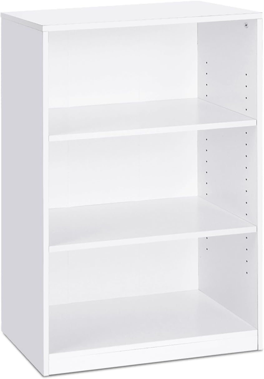 5-Tier Reversible Color Open Shelf Bookcase, White & 3-Tier Adjustable Shelf Bookcase, White Y442211