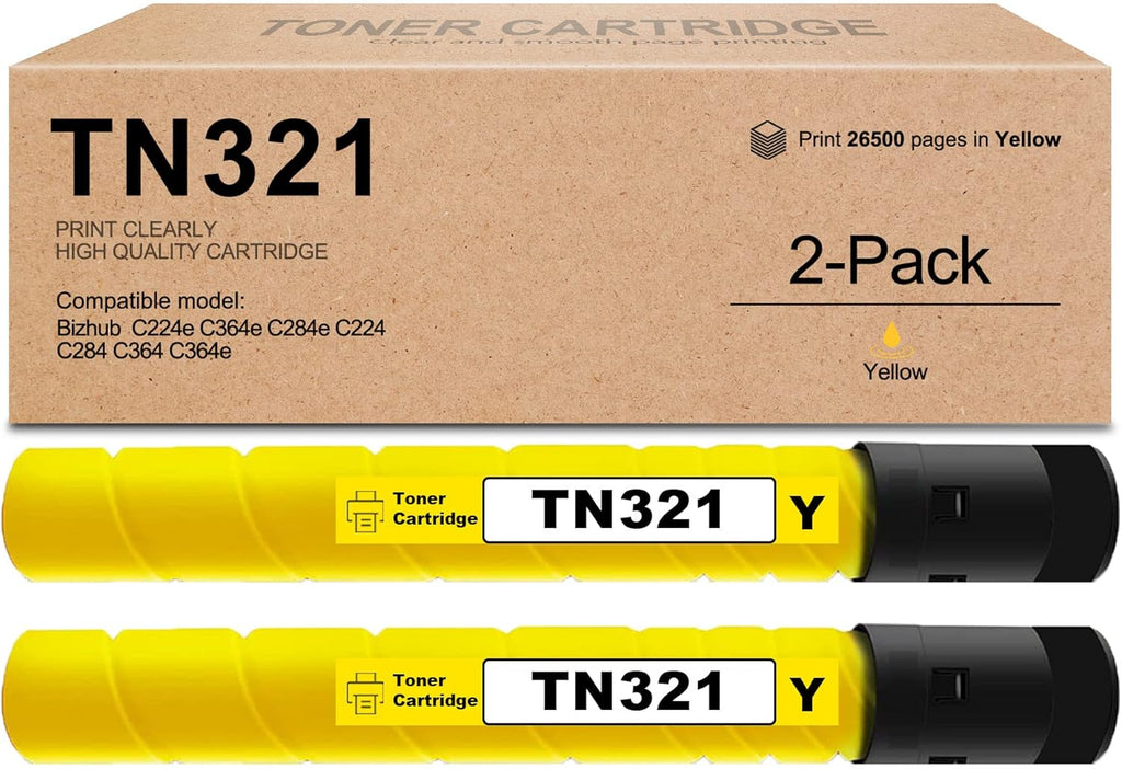 Yellow 2 Packs Compatible Toner Cartridge TN321 for Bizhub C224e C364e C284e C224 C284 C364 C364e Printer F667114