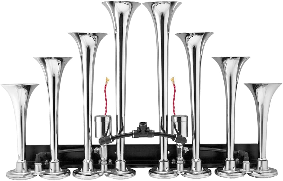 Train Horn Kit with Dual 200psi Air Compressor, 5 Gallon Tank, 8 Trumpets K2104