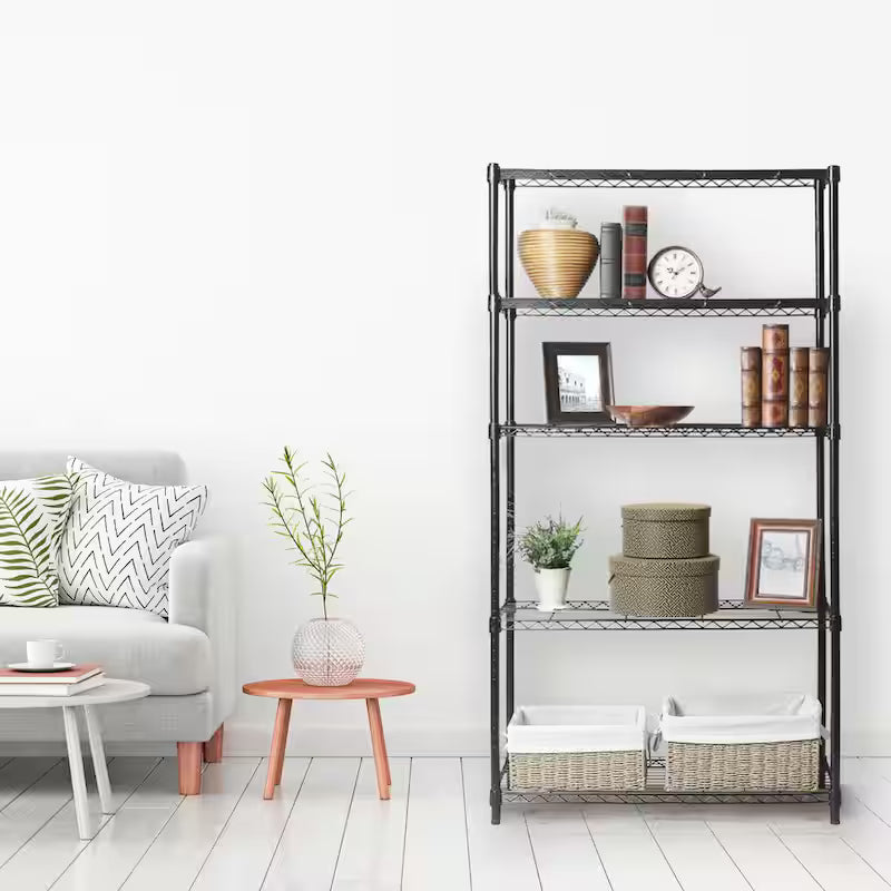 5-Tier Steel Wire Shelving System in Black V362589