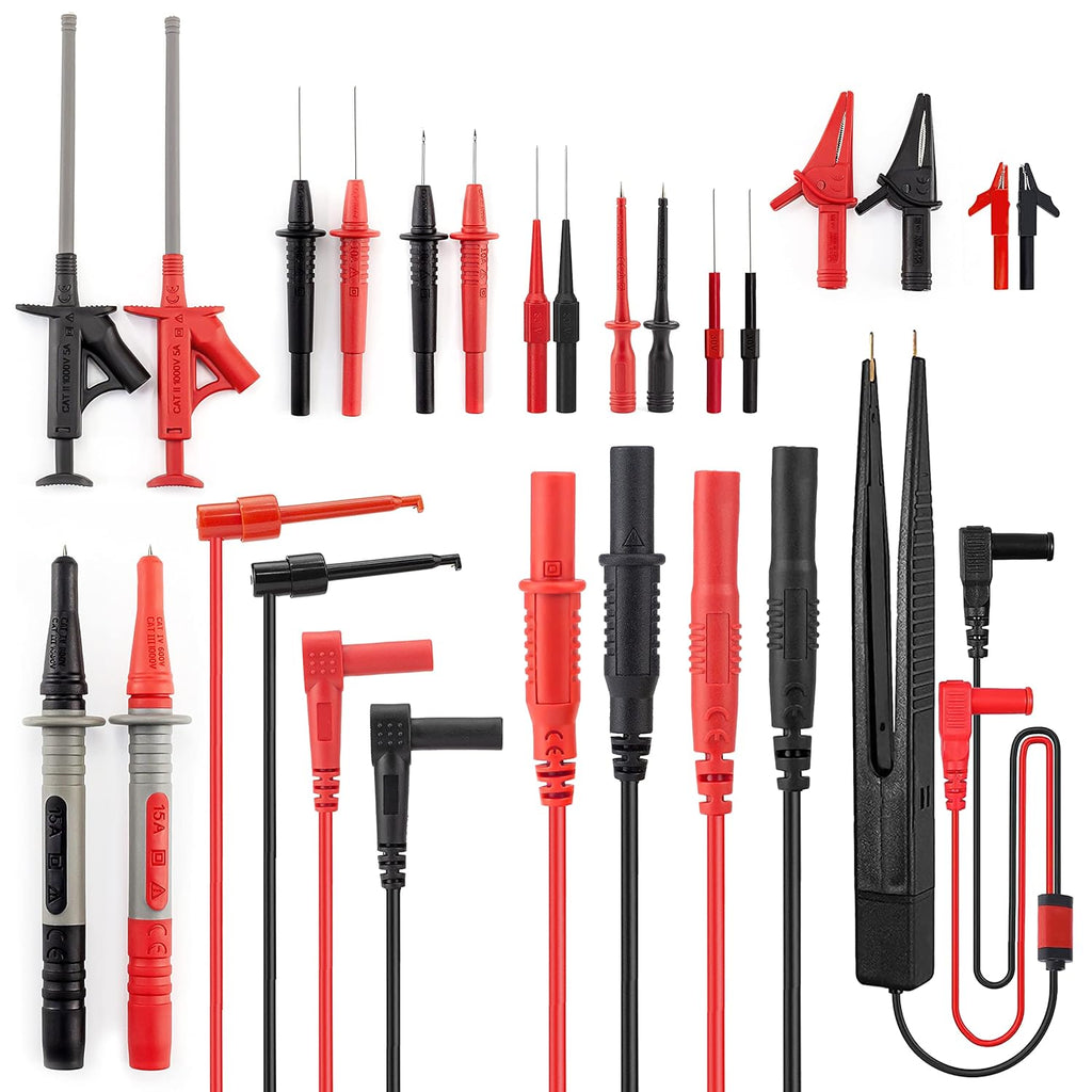 23PCS Multimeter Test Leads Kit with Replaceable Precision Probes, Alligator Clips, Test Hook, Flexible Wires P95450
