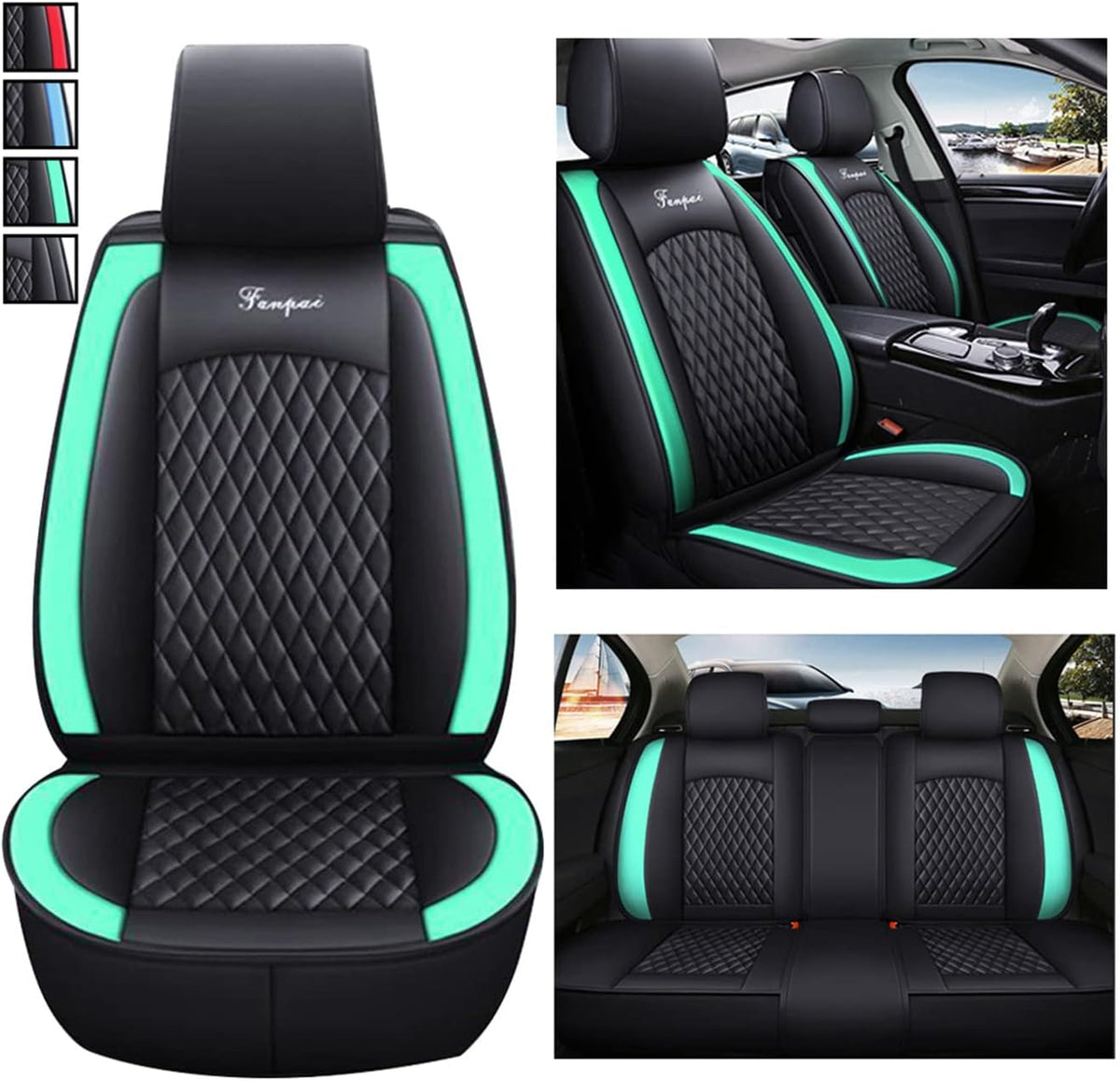 Black Blue Waterproof PU Leather Car Seat Cover Protector Pad R96586