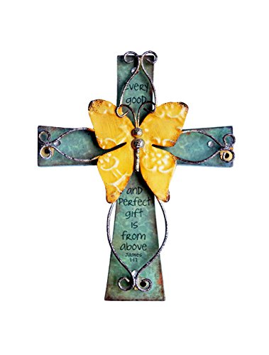 Wooden Wall Cross with Metal Butterfly F265