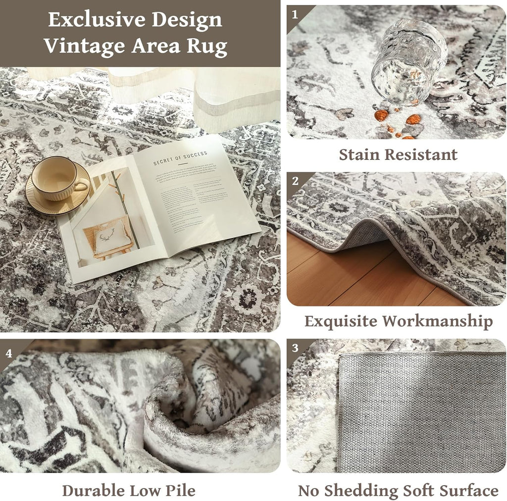 Machine Washable 5x7 Non-Slip Low Pile Area Rug R60489