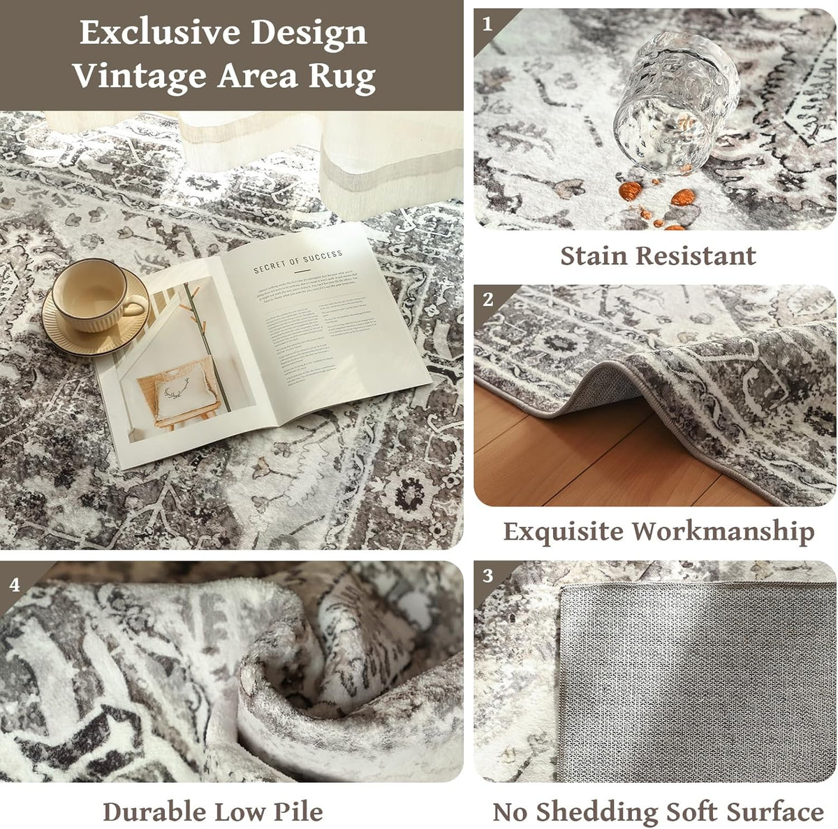 Machine Washable 5x7 Non-Slip Low Pile Area Rug R60489