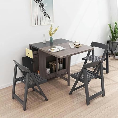 Brown Folding Dining Table with 4 Chairs and Storage Space N19154