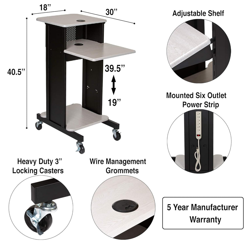 Presentation Cart and Stand, Steel Frame, Ivory Woodgrain E98510