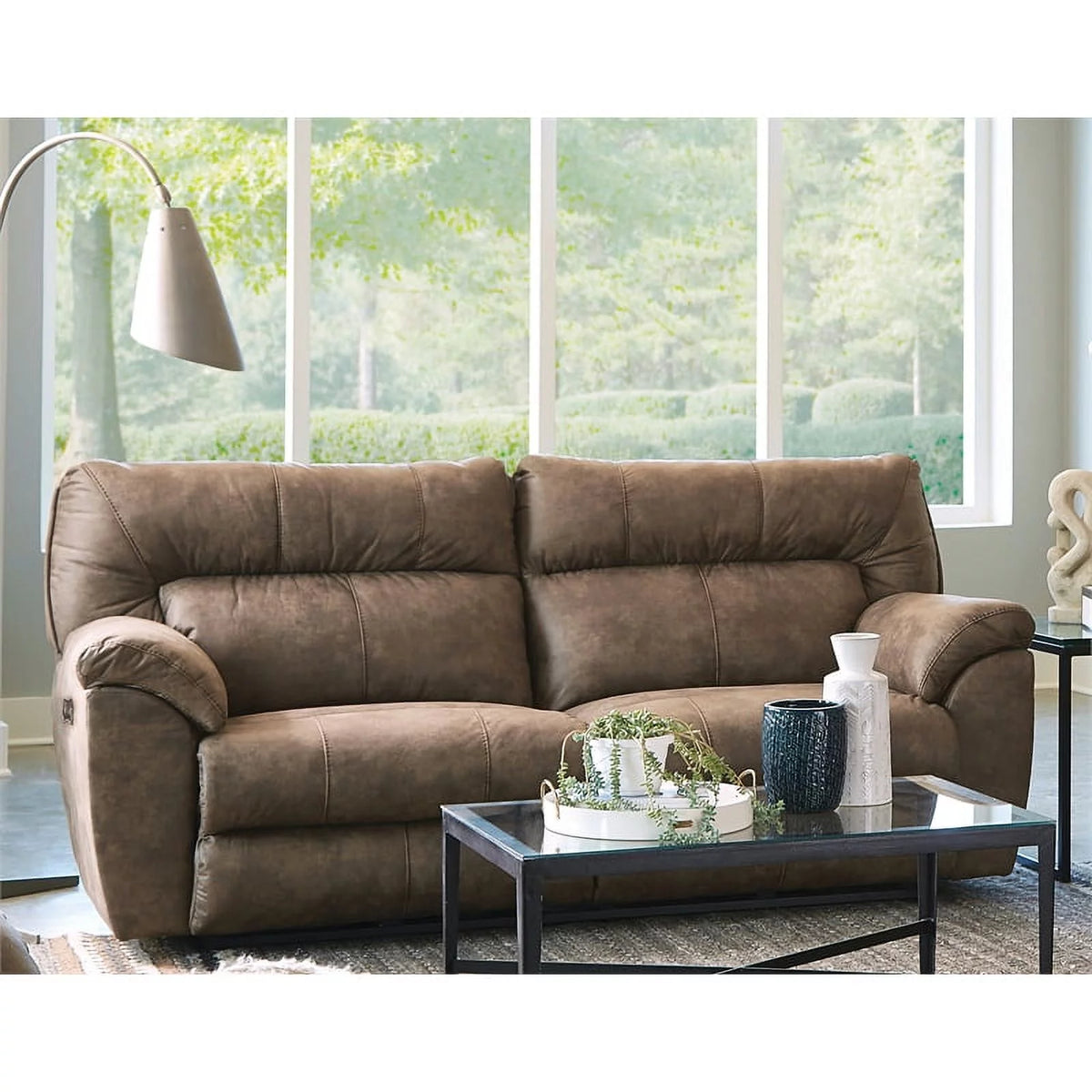 Brown Polyester Power Reclining Sofa W5351