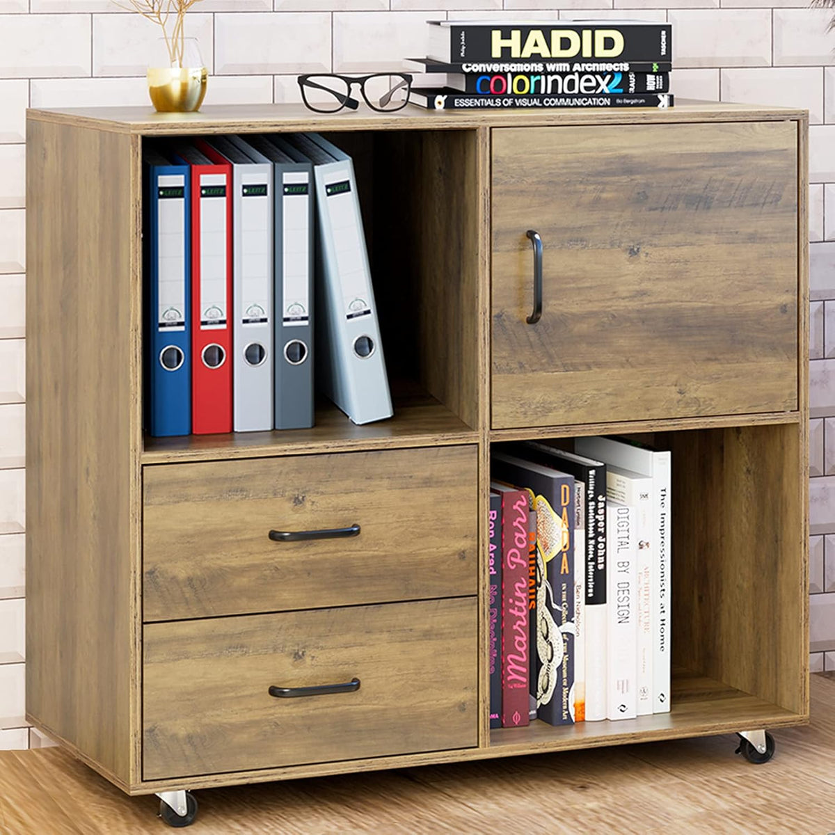 2 Drawer Wood Mobile File Cabinet with Door U99391