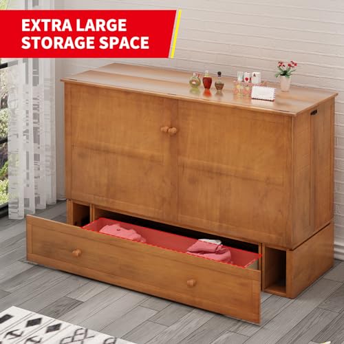 Queen Size Murphy Bed with Charging Station, Folding Foam Mattress (Cherry) U29110