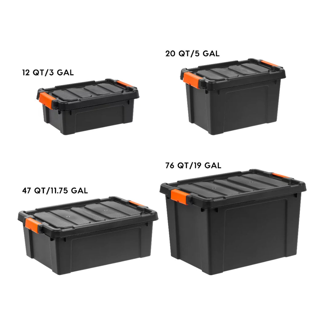 5 Gallon Heavy Duty Plastic Storage Bin Black, Set of 4 A39820
