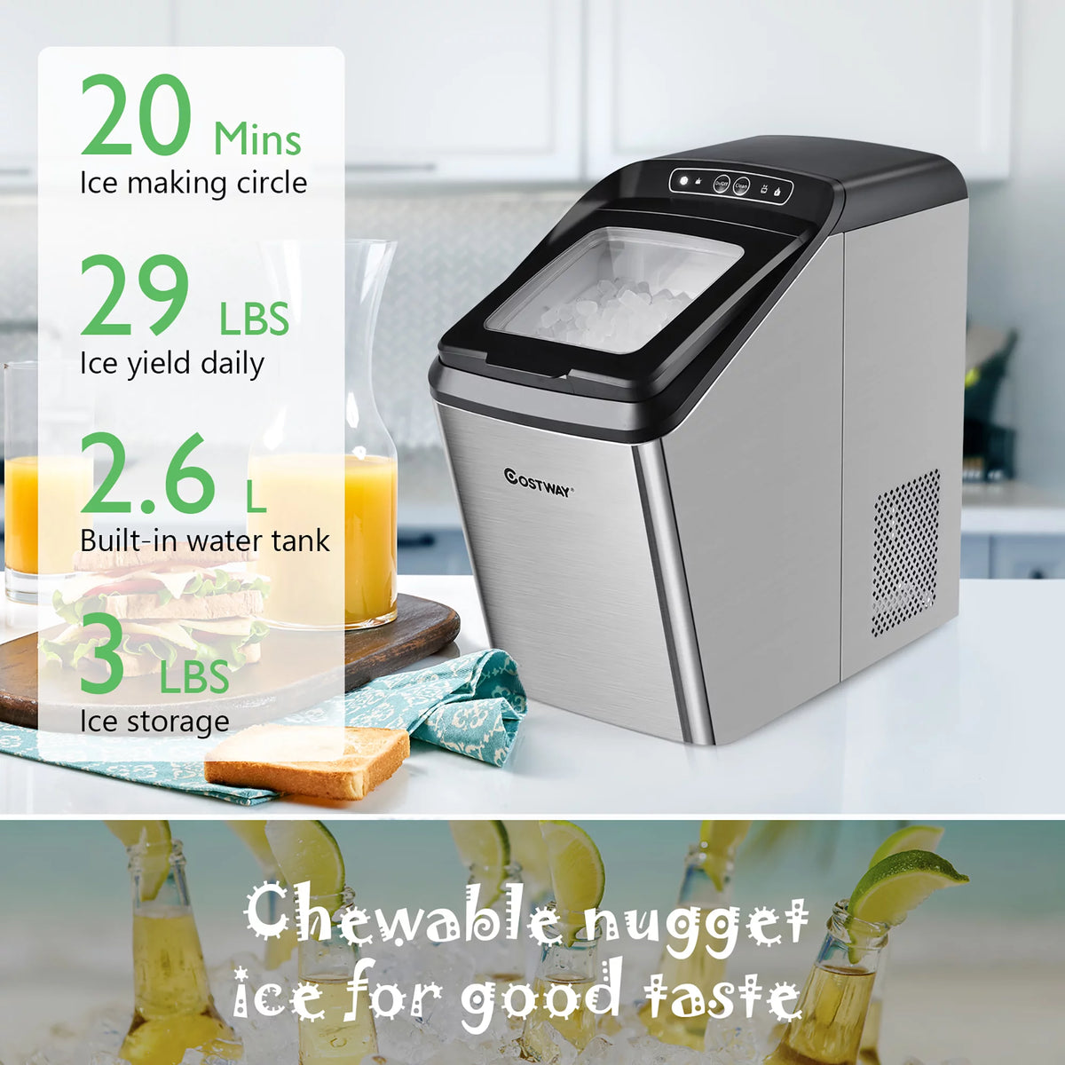 Countertop Nugget Ice Maker 29lb/Day Self-Cleaning U84240