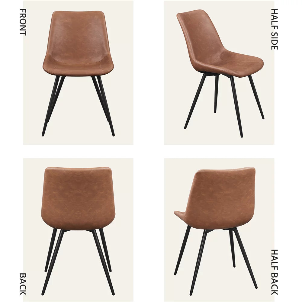 Brown Faux Leather Dining Chairs with Metal Legs A3509