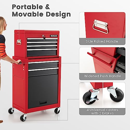 Rolling Tool Chest Cabinet with Wheels and Lock, 6 Drawers R914218