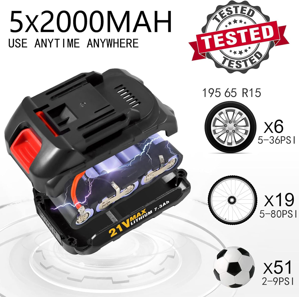150PSI 10000mAh Cordless Tire Inflator with Digital Pressure Gauge X782
