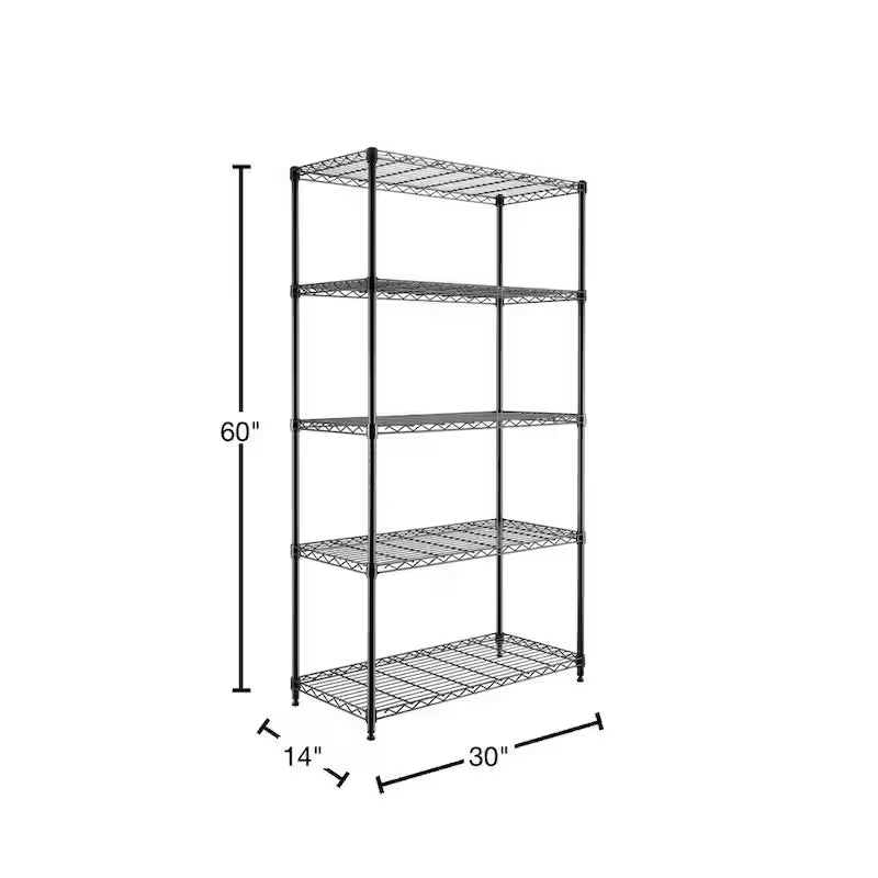 5-Tier Steel Wire Shelving System in Black V362589