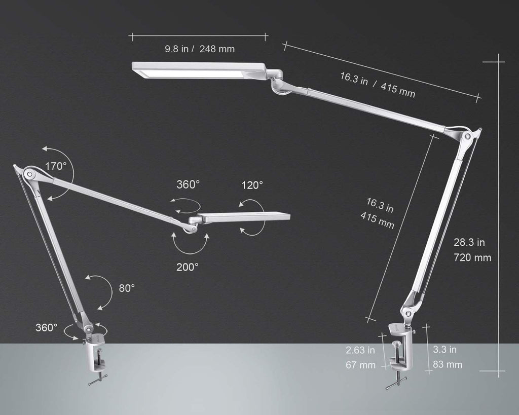 Silver Metal Swing Arm Desk Lamp with Clamp Z37217