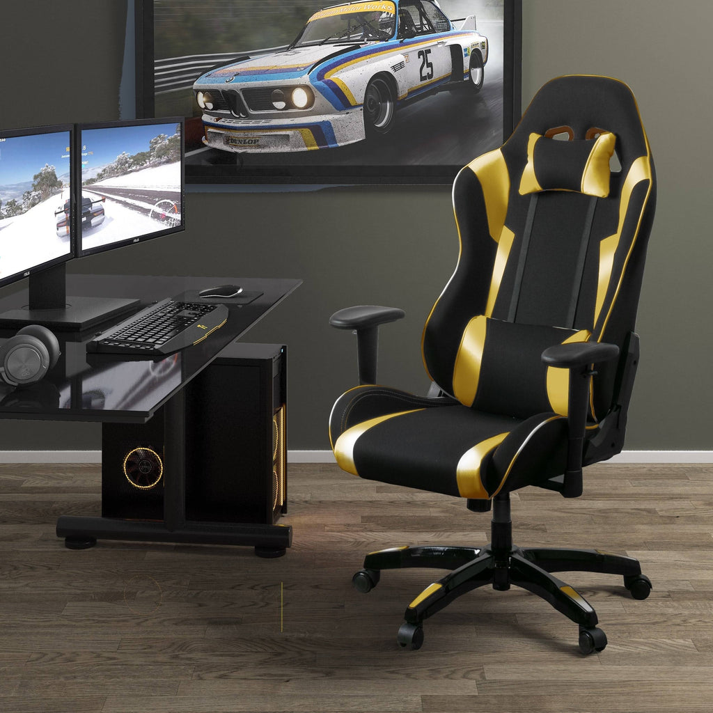 Bonded Leather, Fabric, and Mesh High-Back Ergonomic Gaming Chair Y4690