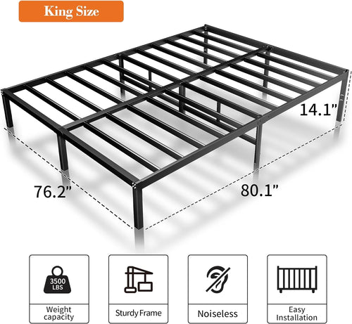 14 Inch King Size Platform Bed Frame with Metal Slats P301