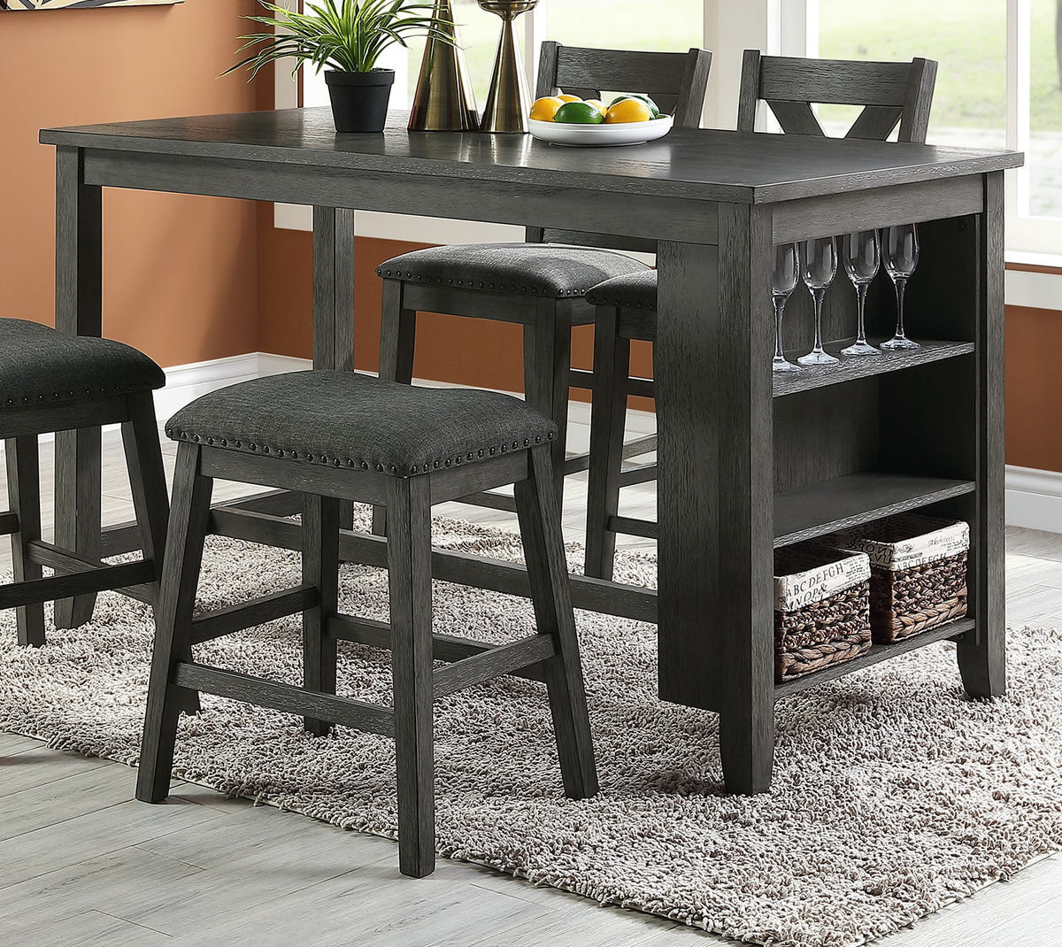 Set of 2 Counter Height Wooden Chairs W950