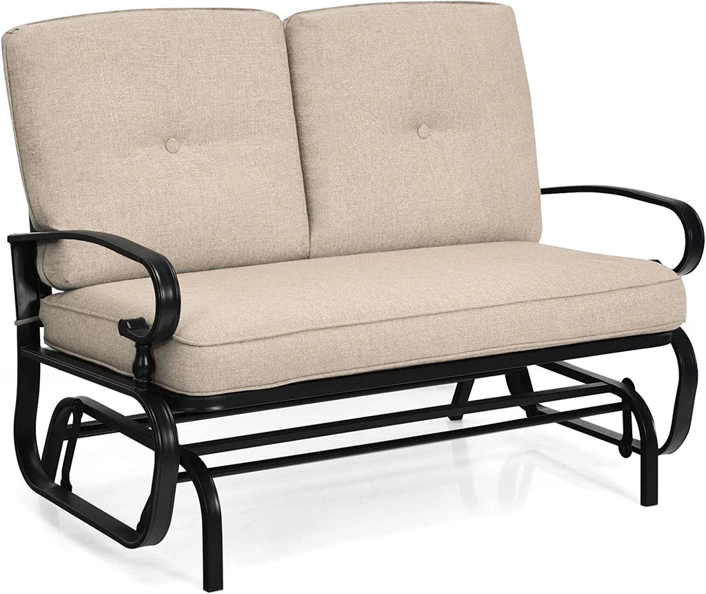 Beige Outdoor Glider Bench with Cushions Y95009
