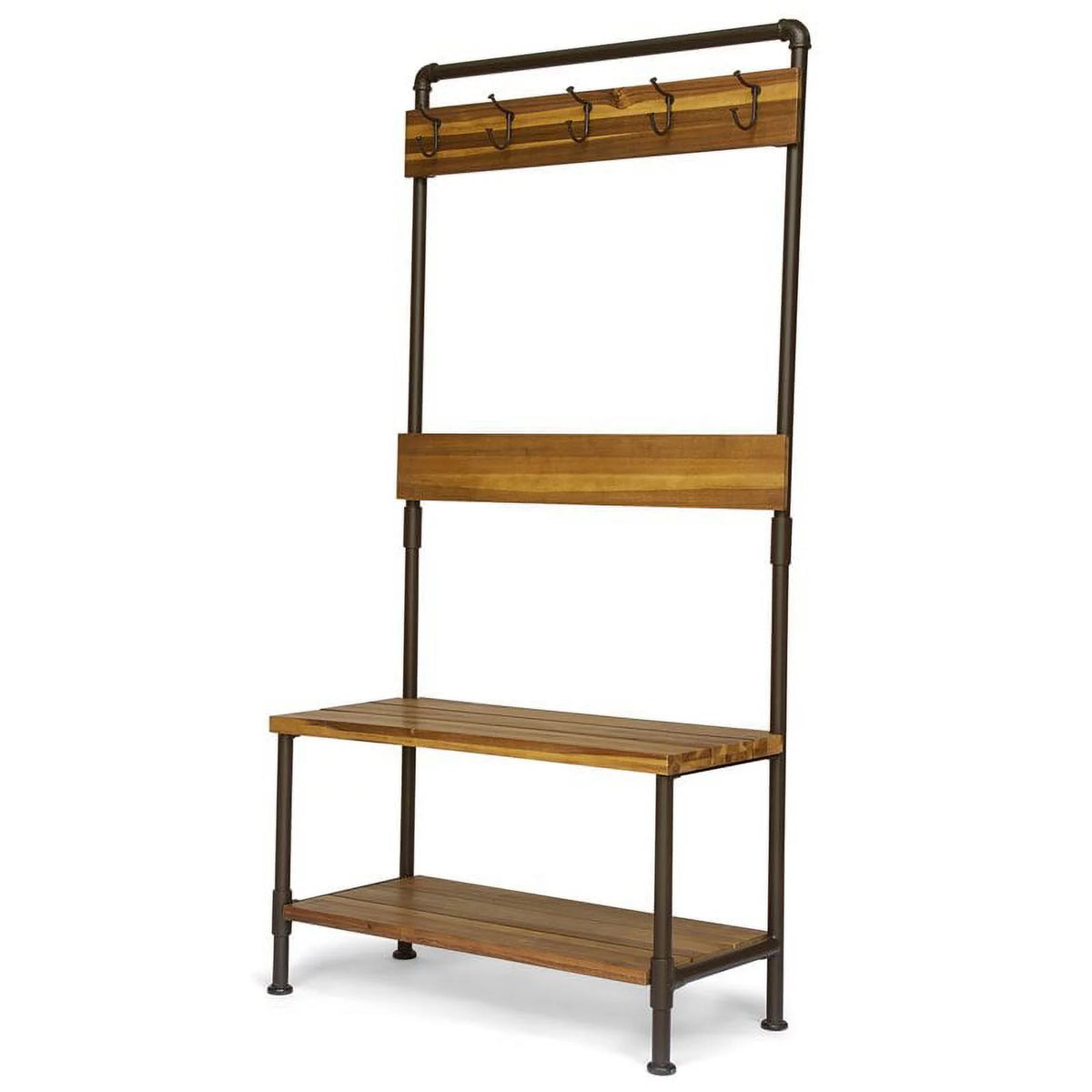 Acacia Wood Bench with Shelf and Coat Hook J924