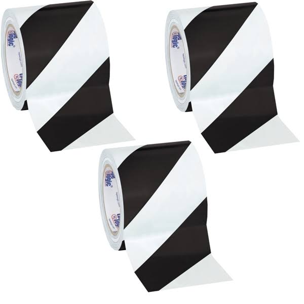 Black/White Striped Vinyl Safety Tape 4x22 x 36 Yard Roll (3 Roll/Case) J450