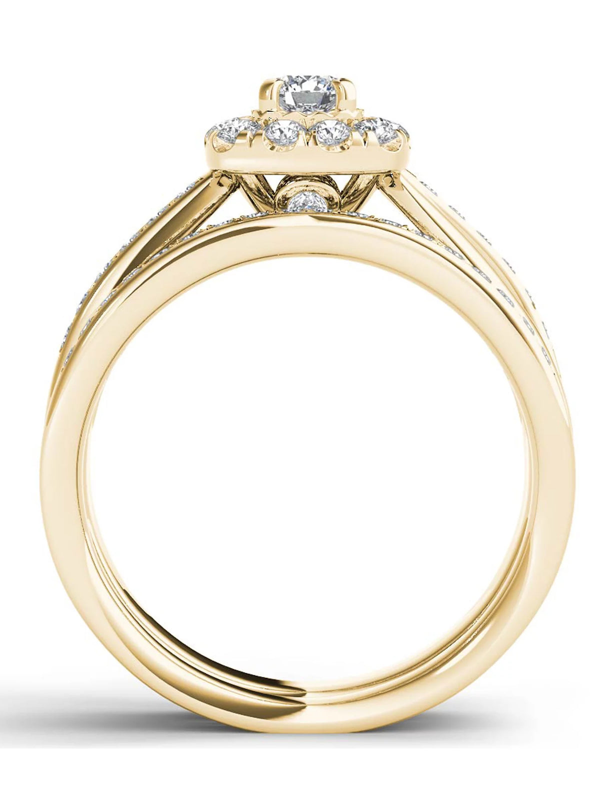 5/8Ct TDW Diamond 14k Yellow Gold Halo Bridal Set S136